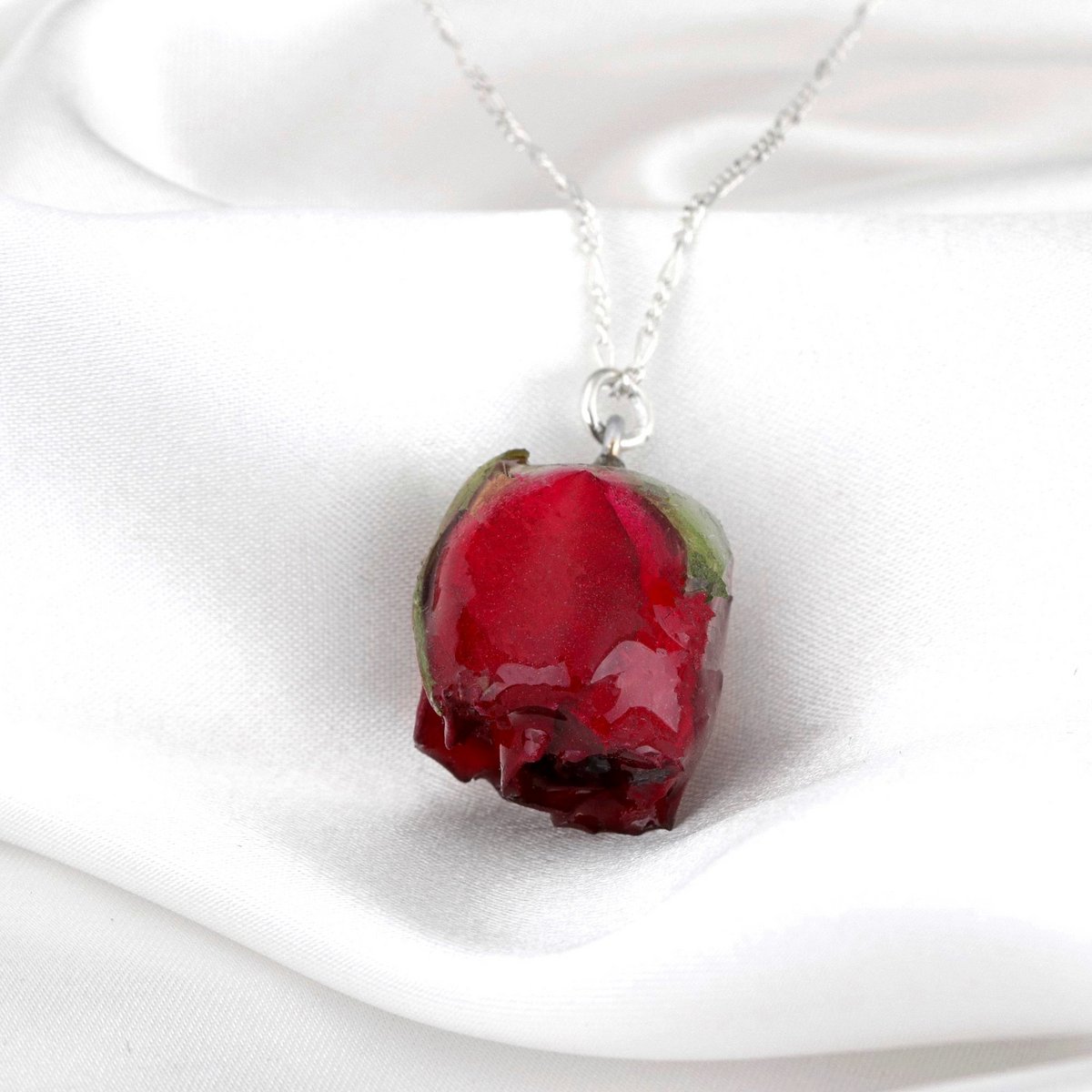 Echte XL Rose Anhänger - Rot - 925 Sterling Silber Halskette - K925-136