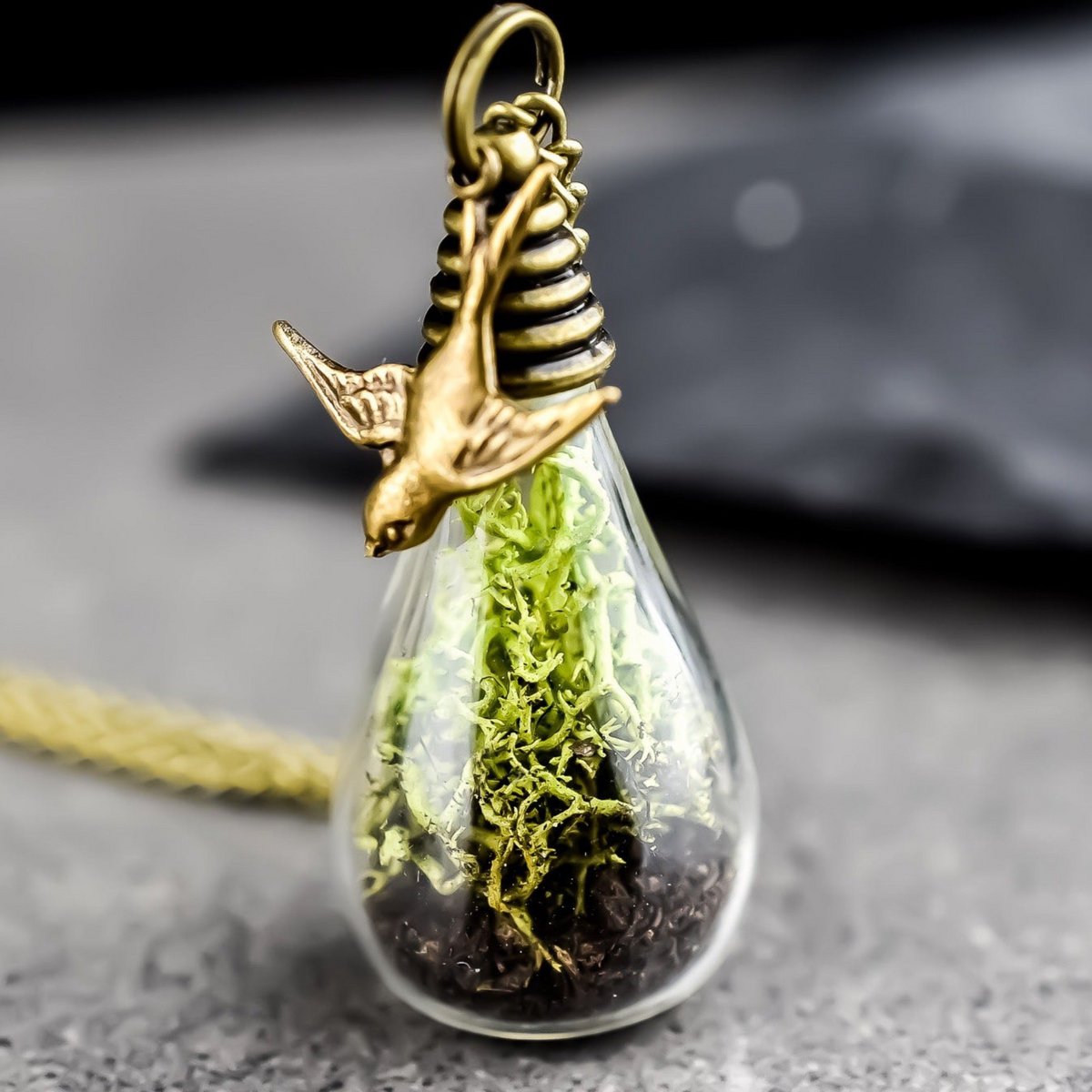 Echtes Moos & Erde Terrarium Bronze Kette - VIK-61