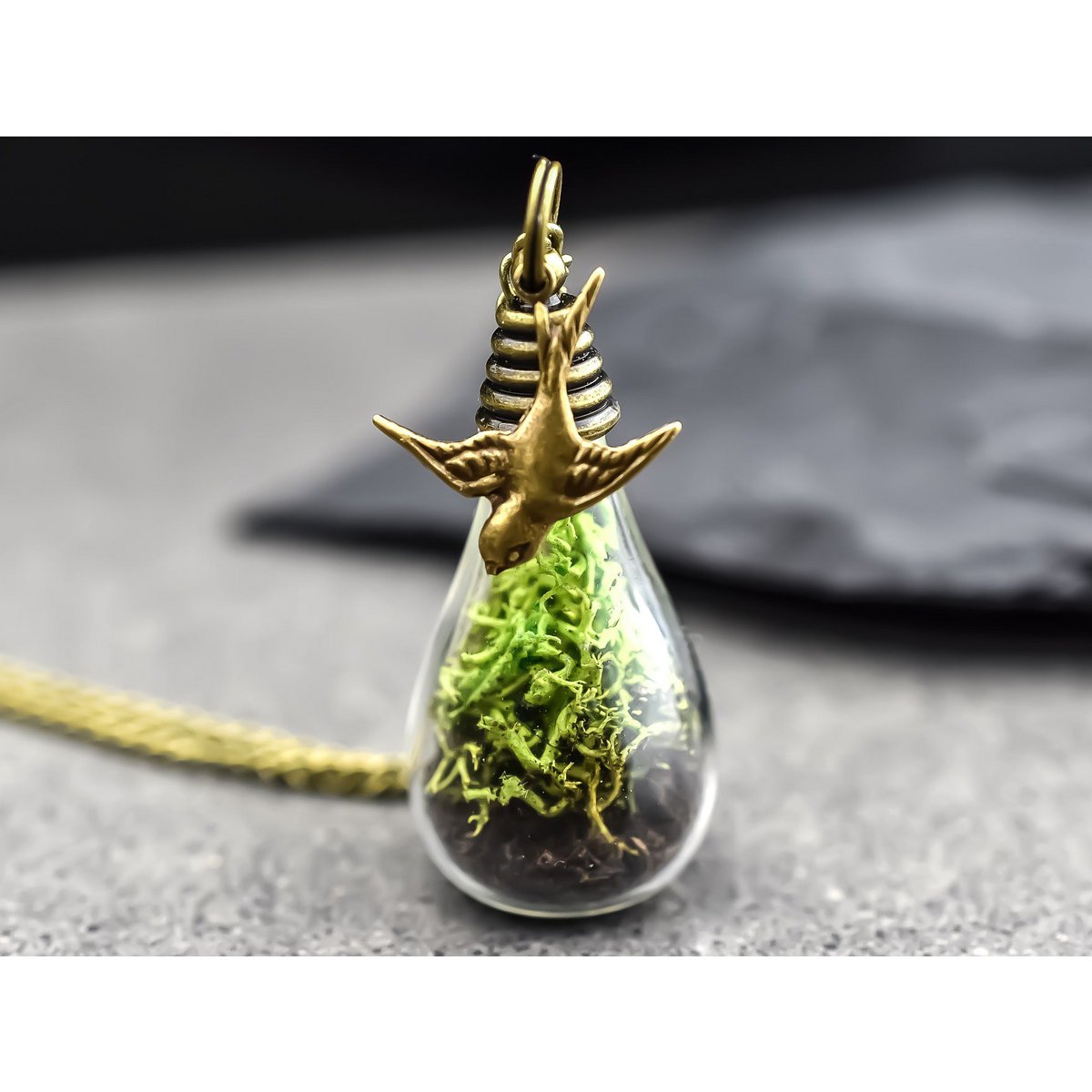 Echtes Moos & Erde Terrarium Bronze Kette - VIK-61