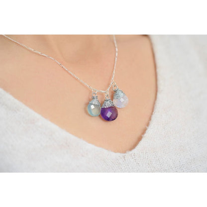 Edelsteinkette mit Aquamarin Mondstein & Amethyst - 925 Sterling Silber - K925-133