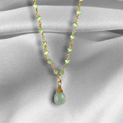 Edelsteinkette mit Peridottropfen - VIK-07