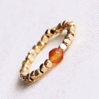 Elastischer Edelstahlring mit Naturstein - Orange/Gold