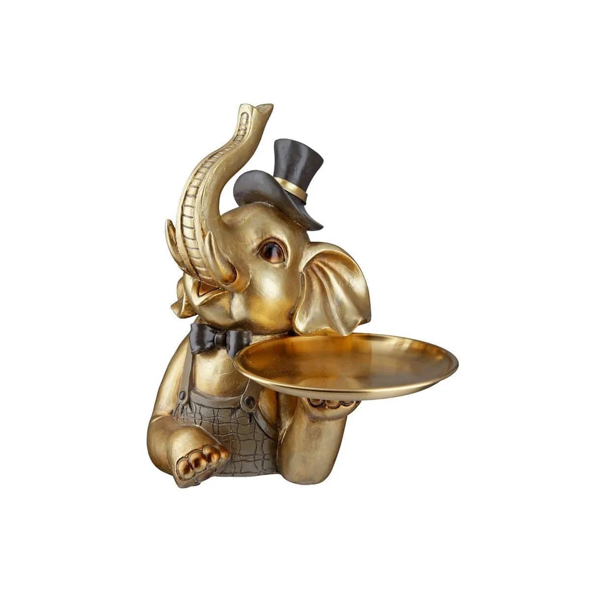 Elefant • Butler mit Tablet • Gold/Multi • Skulptur • Wohndeko