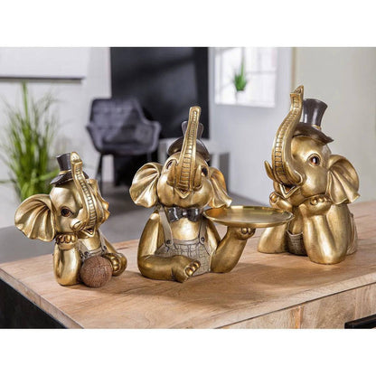 Elefant • Butler mit Tablet • Gold/Multi • Skulptur • Wohndeko