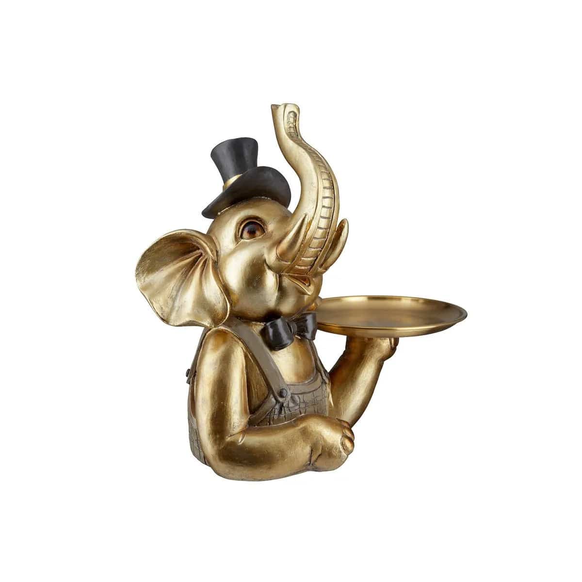 Elefant • Butler mit Tablet • Gold/Multi • Skulptur • Wohndeko