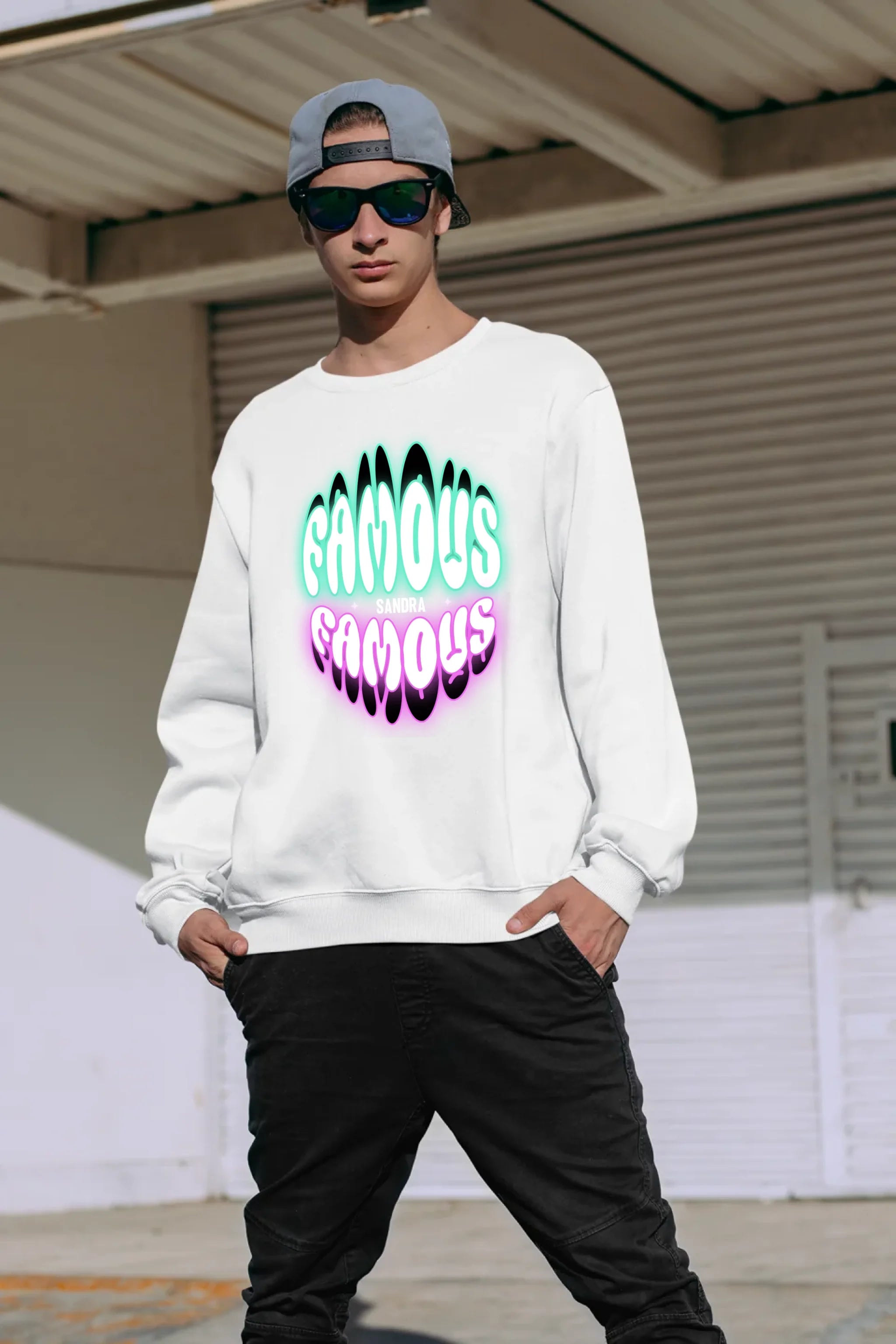 FAMOUS + Name • personalisierter Text • Unisex Sweatshirt Bio-Baumwolle in 4 Farben XS-3XL • personalisiert