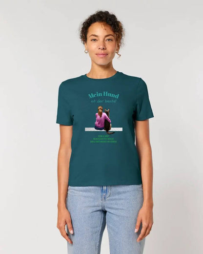 Frau mit Retriever oder Schäferhund, personalisierbar - Ladies Premium T-Shirt XS-2XL aus Bio-Baumwolle für Damen