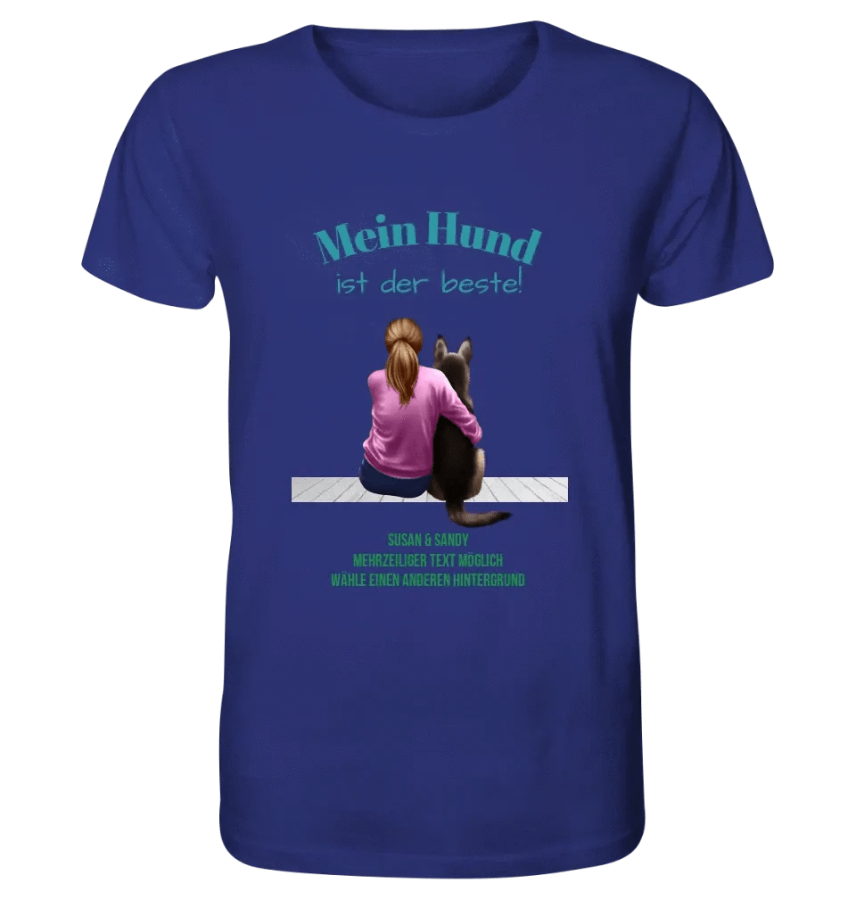 Frau mit Retriever oder Schäferhund, personalisierbar - Unisex Premium T-Shirt XS-5XL aus Bio-Baumwolle für Damen & Herren