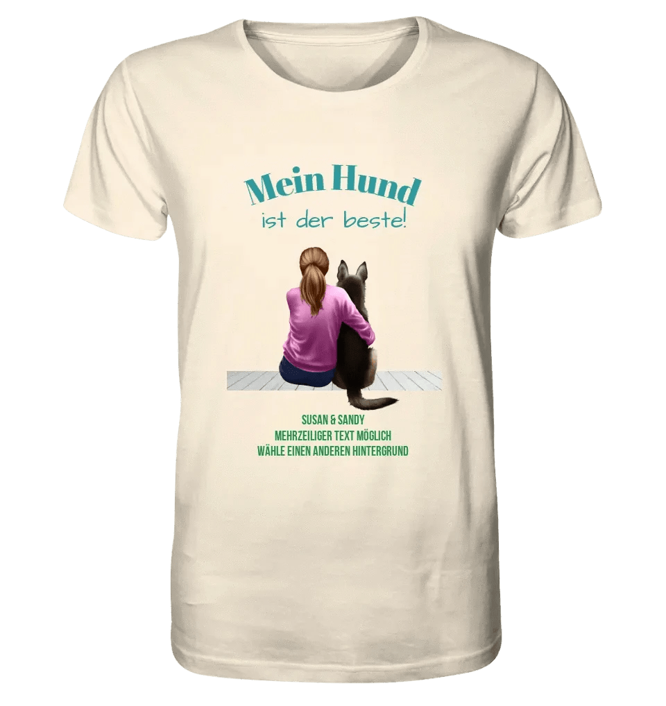 Frau mit Retriever oder Schäferhund, personalisierbar - Unisex Premium T-Shirt XS-5XL aus Bio-Baumwolle für Damen & Herren