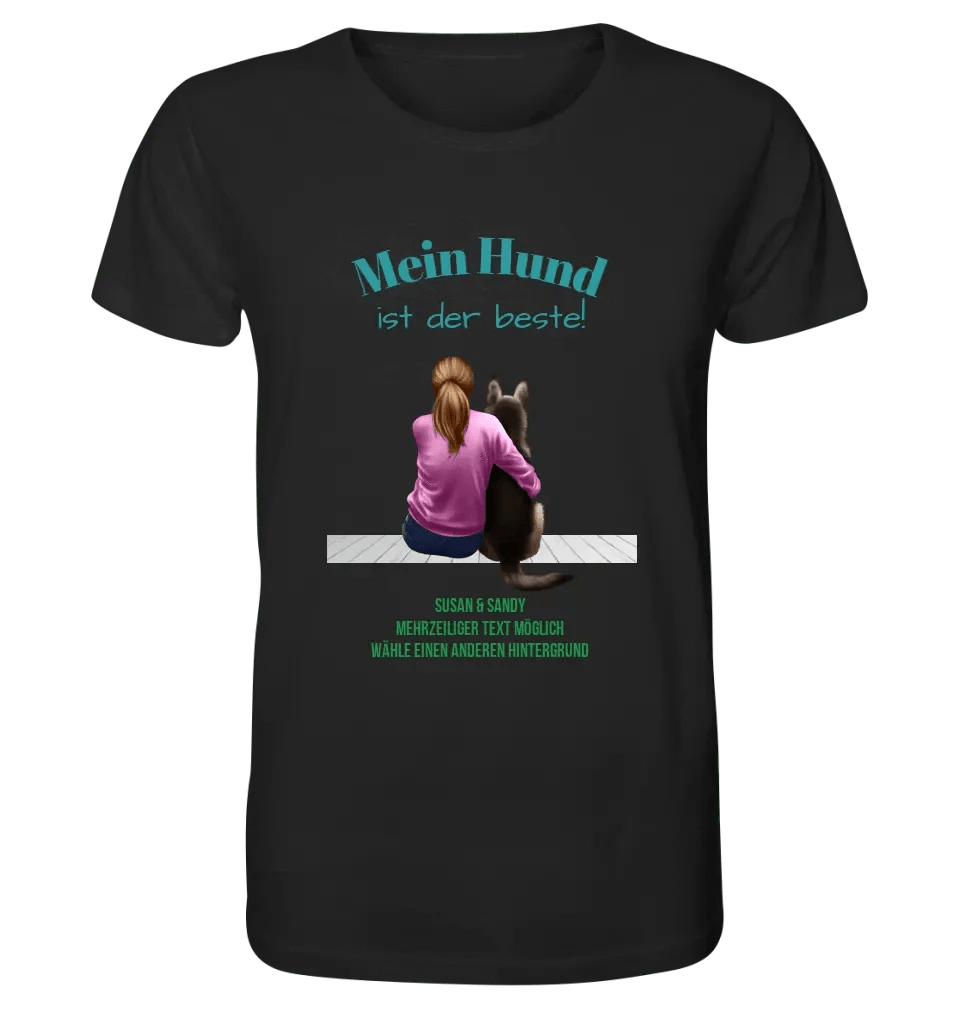 Frau mit Retriever oder Schäferhund, personalisierbar - Unisex Premium T-Shirt XS-5XL aus Bio-Baumwolle für Damen & Herren