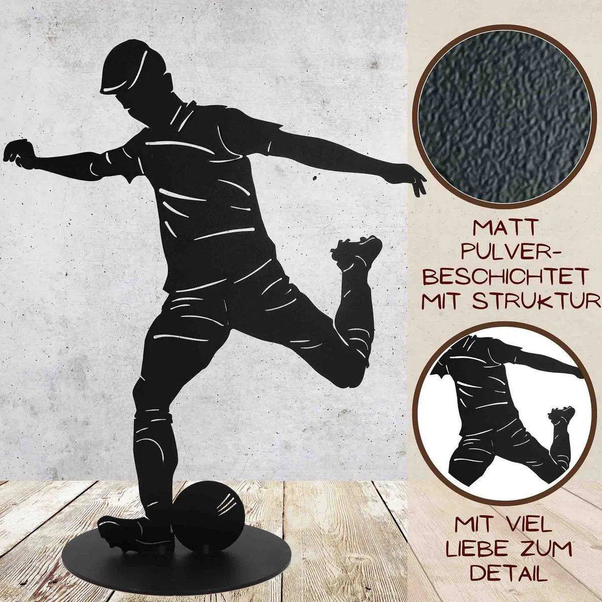 Fußball Skulptur, Fußballer Deko Figur, schwarz , 40 cm