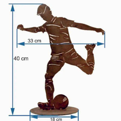 Fußballer Spieler mit Ball | Dekoration Figur aus Metall Rost | Fußballspieler