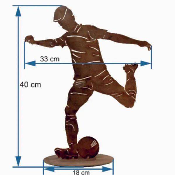 Fußballer Spieler mit Ball | Dekoration Figur aus Metall Rost | Fußballspieler