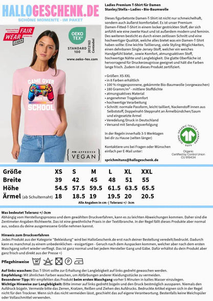 GAME OVER • BACK TO SCHOOL • Schule • Schulanfang • Ladies Premium T-Shirt XS-2XL aus Bio-Baumwolle für Damen • Exklusivdesign • personalisiert