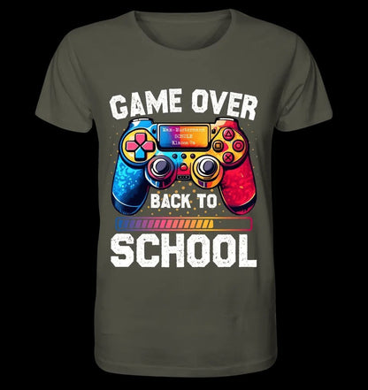 GAME OVER • BACK TO SCHOOL • Schule • Schulanfang • Unisex Premium T-Shirt XS-5XL aus Bio-Baumwolle für Damen & Herren • Exklusivdesign • personalisiert