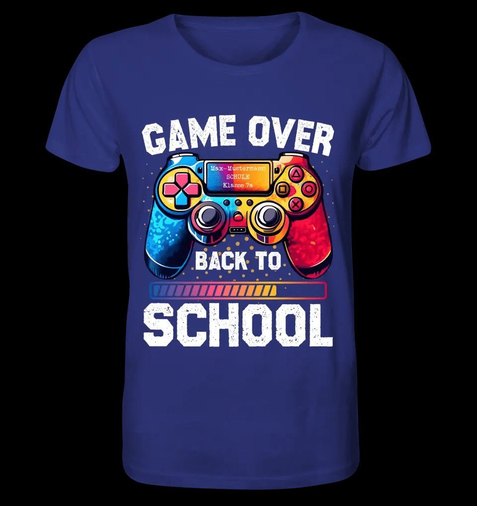 GAME OVER • BACK TO SCHOOL • Schule • Schulanfang • Unisex Premium T-Shirt XS-5XL aus Bio-Baumwolle für Damen & Herren • Exklusivdesign • personalisiert