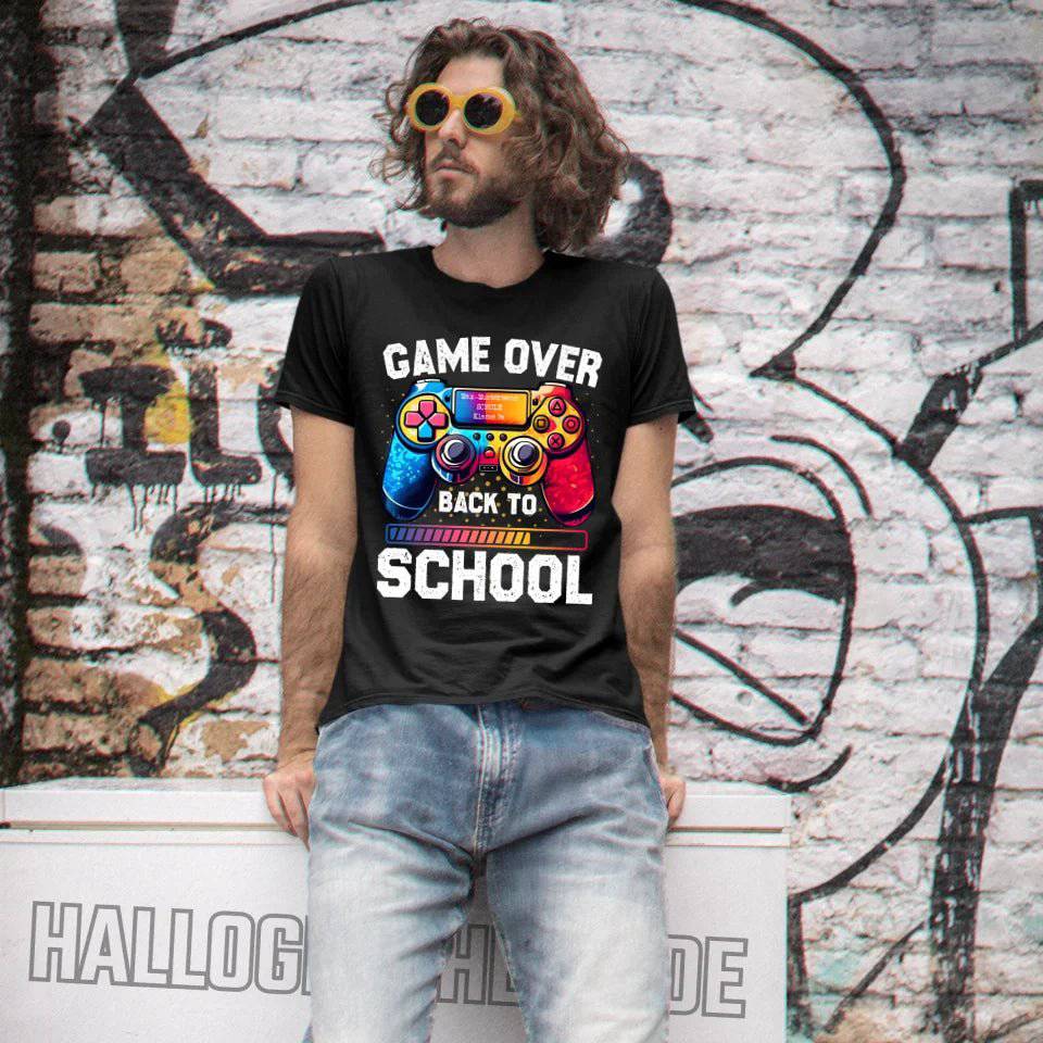 GAME OVER • BACK TO SCHOOL • Schule • Schulanfang • Unisex Premium T-Shirt XS-5XL aus Bio-Baumwolle für Damen & Herren • Exklusivdesign • personalisiert