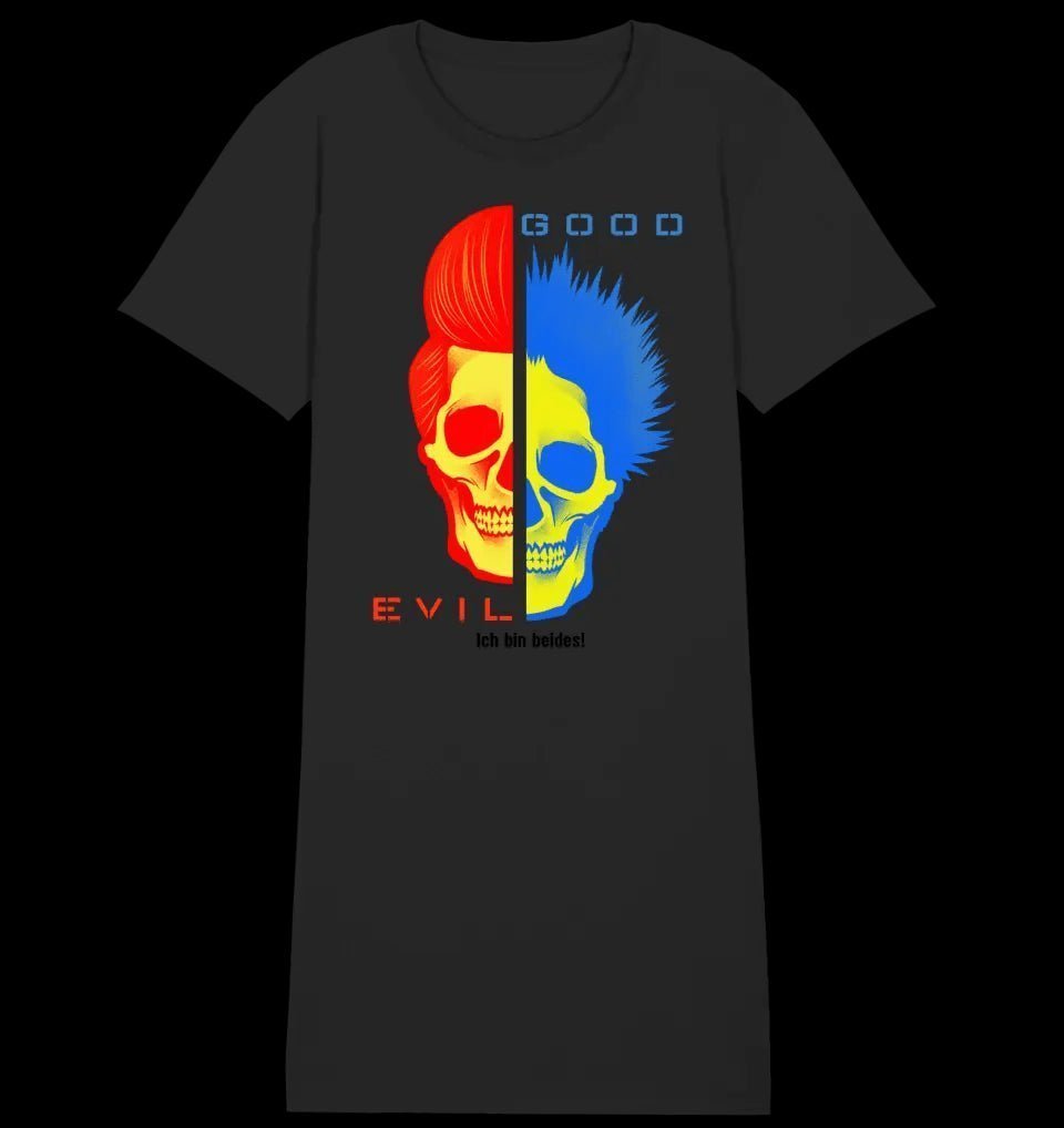 GOOD´N´EVIL - RED-BLUE • 4 Versionen • Ladies Premium T-Shirt Kleid aus Bio-Baumwolle S-2XL • Exklusivdesign • personalisiert