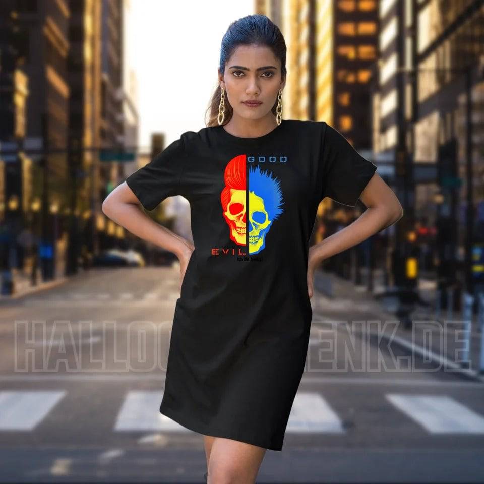 GOOD´N´EVIL - RED-BLUE • 4 Versionen • Ladies Premium T-Shirt Kleid aus Bio-Baumwolle S-2XL • Exklusivdesign • personalisiert