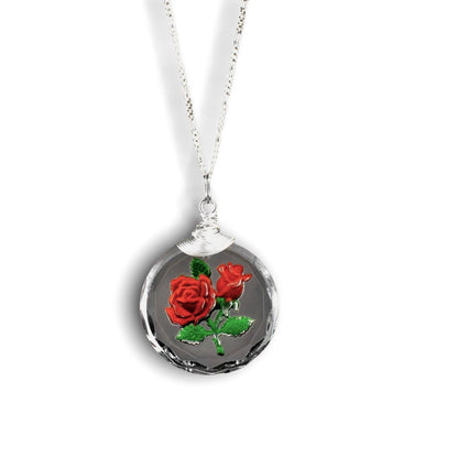 Gefrostete Rose Glas Anhänger Kette - 925 Sterling Silber 3D Symbolischer Schmuck - K925-47