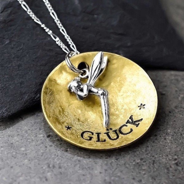 Glück Gravurkette mit Fee Anhänger - 925 Sterling Silber Glücksbringer Gravurkette - K925-91