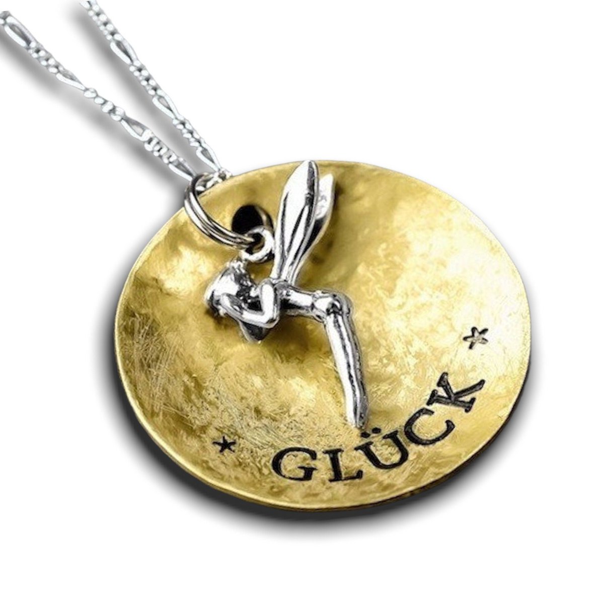 Glück Gravurkette mit Fee Anhänger - 925 Sterling Silber Glücksbringer Gravurkette - K925-91