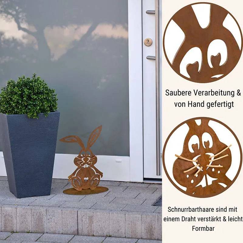 Hase "Schnurri" | Osterdekoration aus Metall | Edelrost Gartendeko