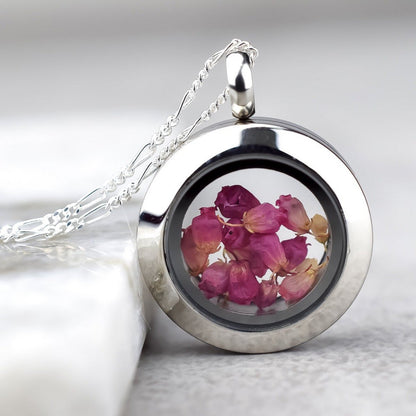 Heidekraut Blüten Mini Medaillon - 925 Sterling Silber Kette - K925-38