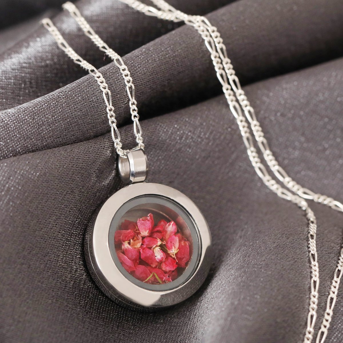 Heidekraut Blüten Mini Medaillon - 925 Sterling Silber Kette - K925-38