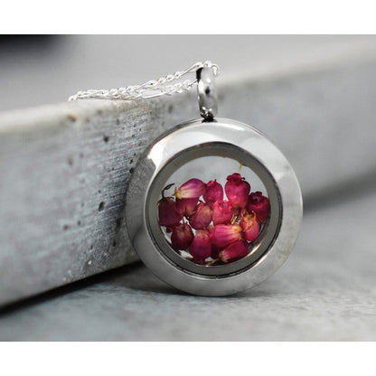 Heidekraut Blüten Mini Medaillon - 925 Sterling Silber Kette - K925-38