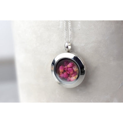 Heidekraut Blüten Mini Medaillon - 925 Sterling Silber Kette - K925-38