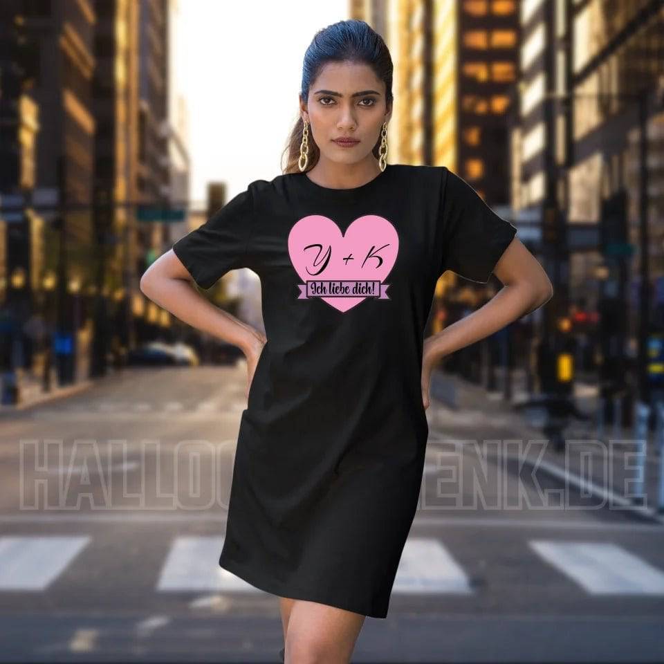 Herz mit Botschaft • 4 Versionen • Ladies Premium T-Shirt Kleid aus Bio-Baumwolle S-2XL • Exklusivdesign • personalisiert