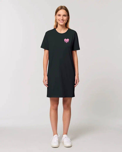 Herz mit Botschaft • 4 Versionen • Ladies Premium T-Shirt Kleid aus Bio-Baumwolle S-2XL • Exklusivdesign • personalisiert • Brustdruck