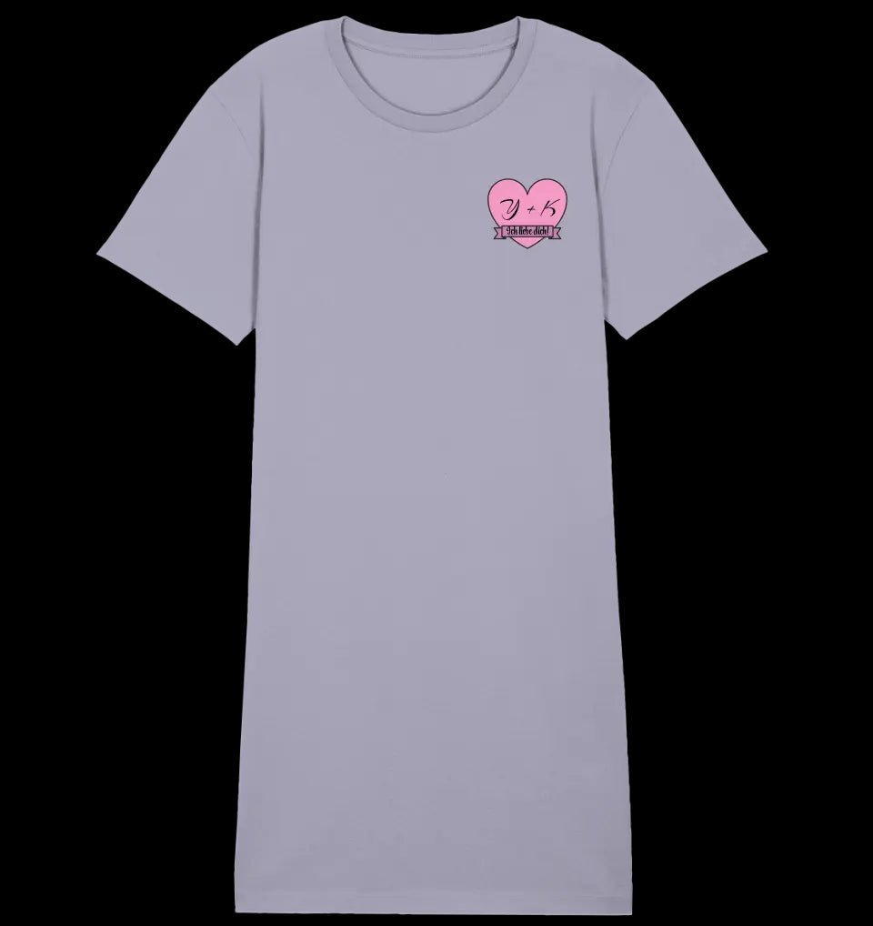 Herz mit Botschaft • 4 Versionen • Ladies Premium T-Shirt Kleid aus Bio-Baumwolle S-2XL • Exklusivdesign • personalisiert • Brustdruck