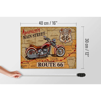 Holzschild Motorrad 40x30cm America`s main street route 66 Schild