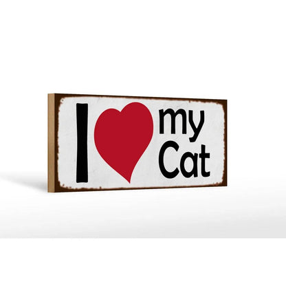 Holzschild Spruch 27x10cm I love my Cat Herz Katze Deko