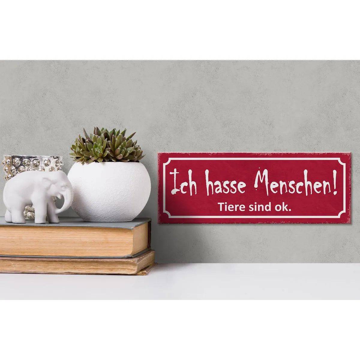 Holzschild Spruch 27x10cm Ich hasse Menschen Tiere sind ok