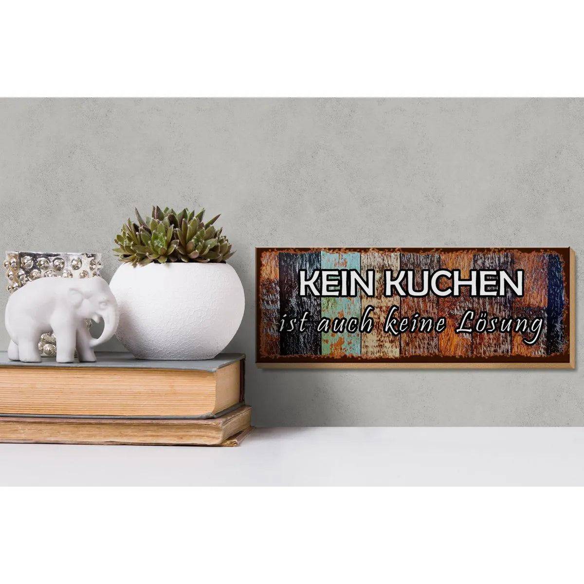 Holzschild Spruch 27x10cm Kein Kuchen ist keine Lösung Deko