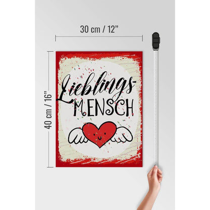 Holzschild Spruch 30x40cm Lieblingsmensch Herz Engel rot