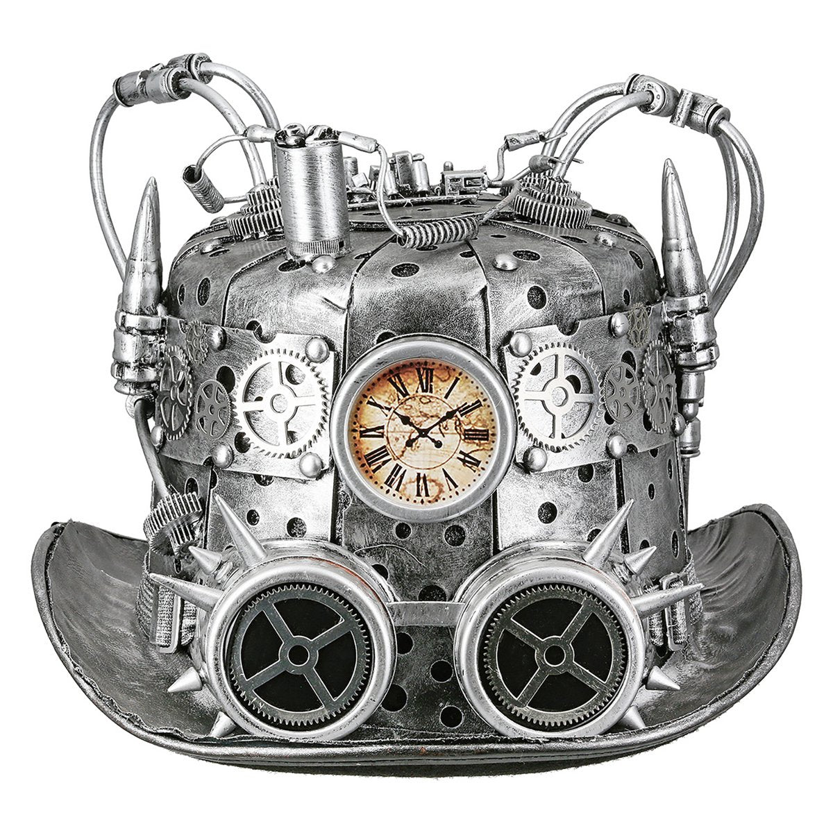 Hut-Zylinder Steampunk, silberfarben H.21 cm • Skulptur • Wohndeko