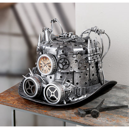 Hut-Zylinder Steampunk, silberfarben H.21 cm • Skulptur • Wohndeko