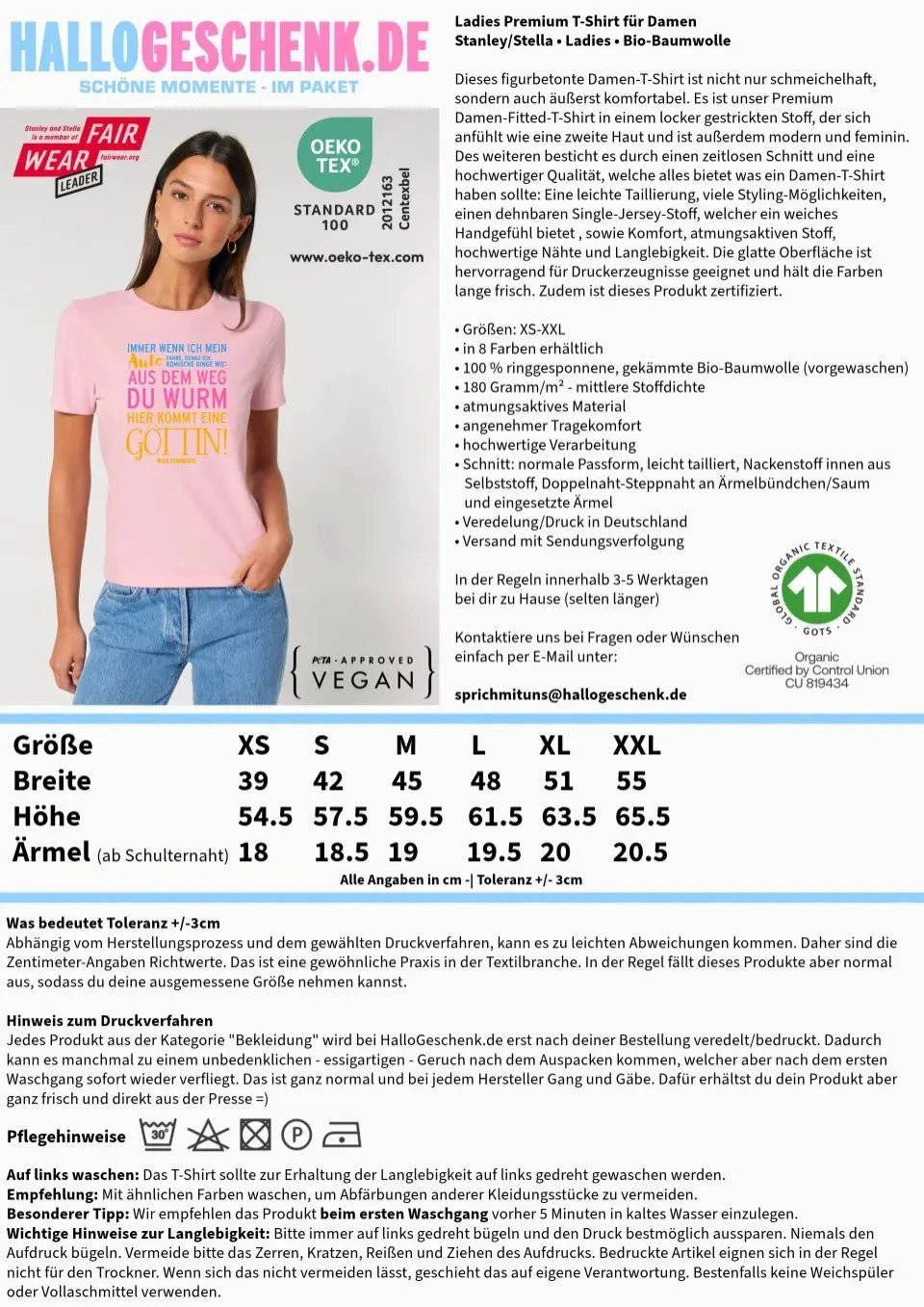 Immer wenn ich Auto • Göttin • Ladies Premium T-Shirt XS-2XL aus Bio-Baumwolle für Damen • Exklusivdesign • personalisiert