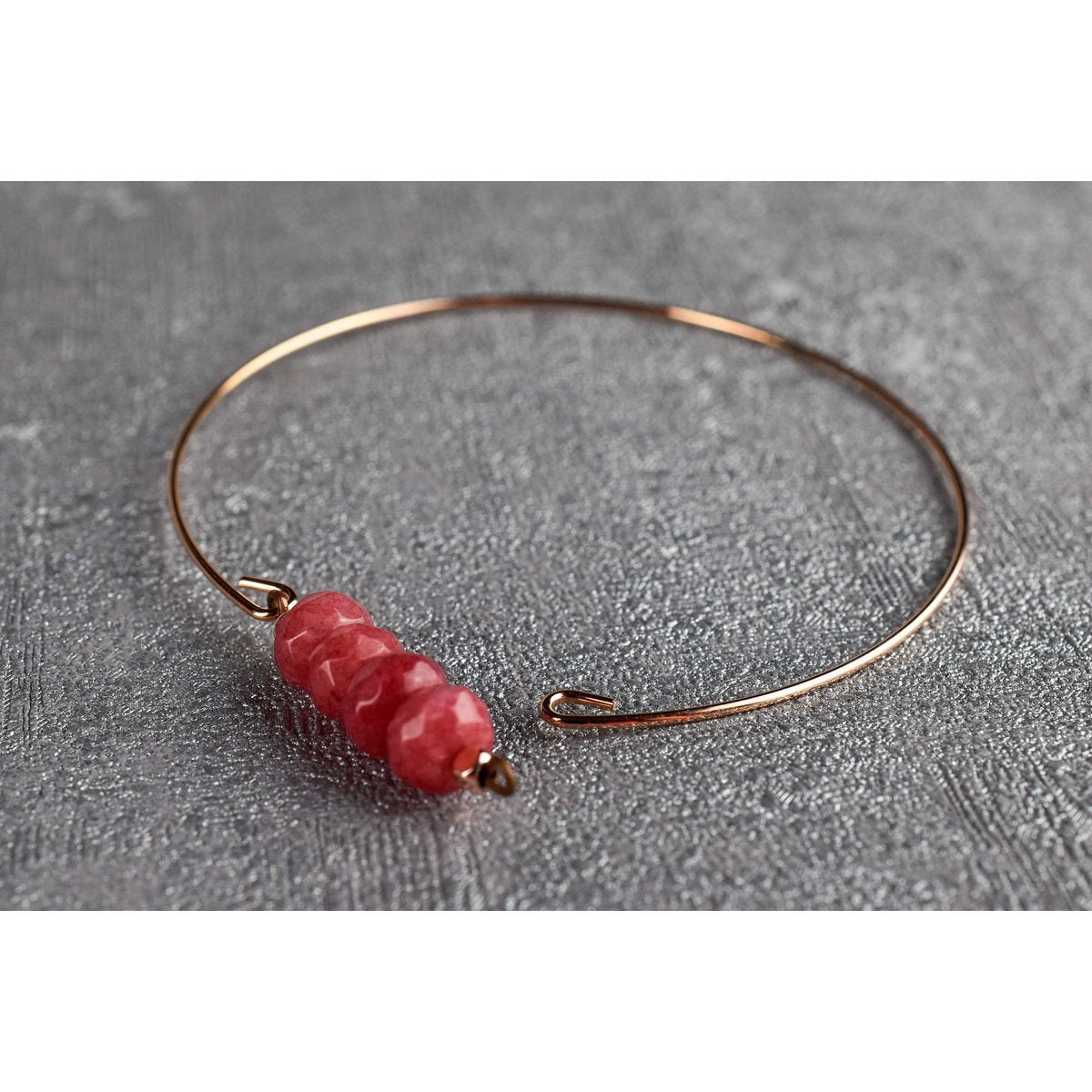 Jade Rondellen Armreif - Rosegold Vergoldeter Granatapfel Rot Edelstein Schmuck - RETARM-47