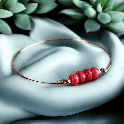 Jade Rondellen Armreif - Rosegold Vergoldeter Granatapfel Rot Edelstein Schmuck - RETARM-47