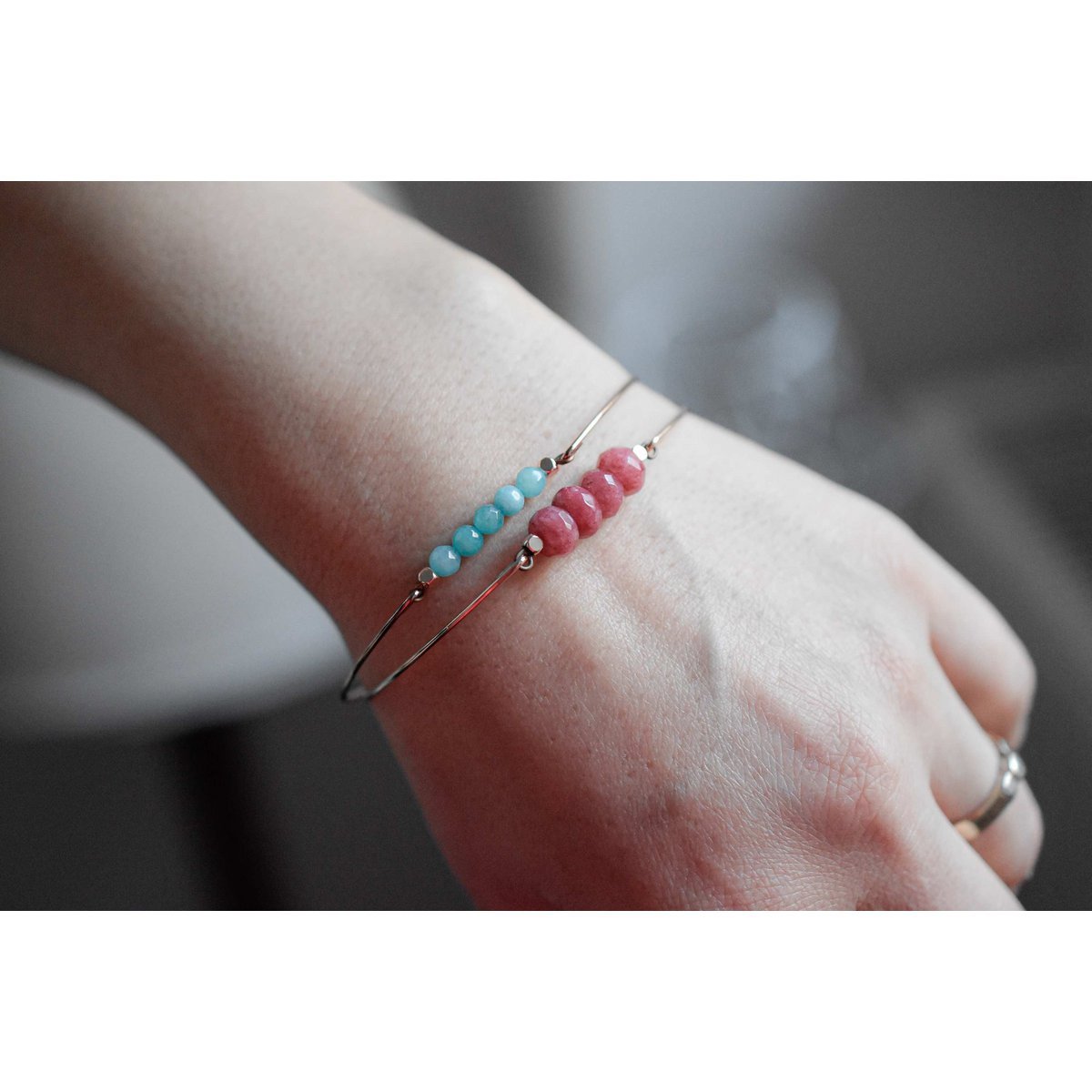 Jade Rondellen Armreif - Rosegold Vergoldeter Granatapfel Rot Edelstein Schmuck - RETARM-47