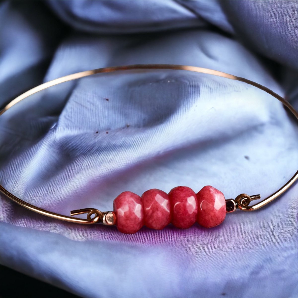 Jade Rondellen Armreif - Rosegold Vergoldeter Granatapfel Rot Edelstein Schmuck - RETARM-47