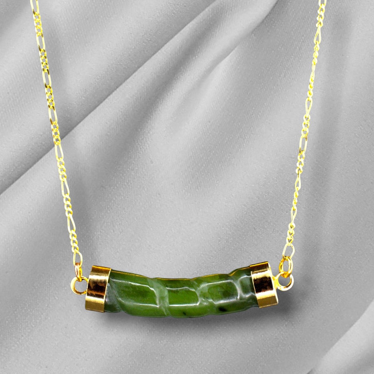 Jade Stab Gold Kette - 925 Sterling Vergoldete Kristall Grüner Edelstein Orientalische Halskette - K925-93