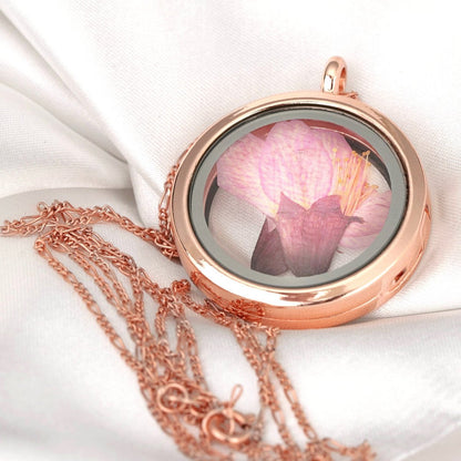 Japanische Kirschblüte Medaillon - 925 Sterling Rosegold Vergoldete Kette Sakura Anhänger - K925-11