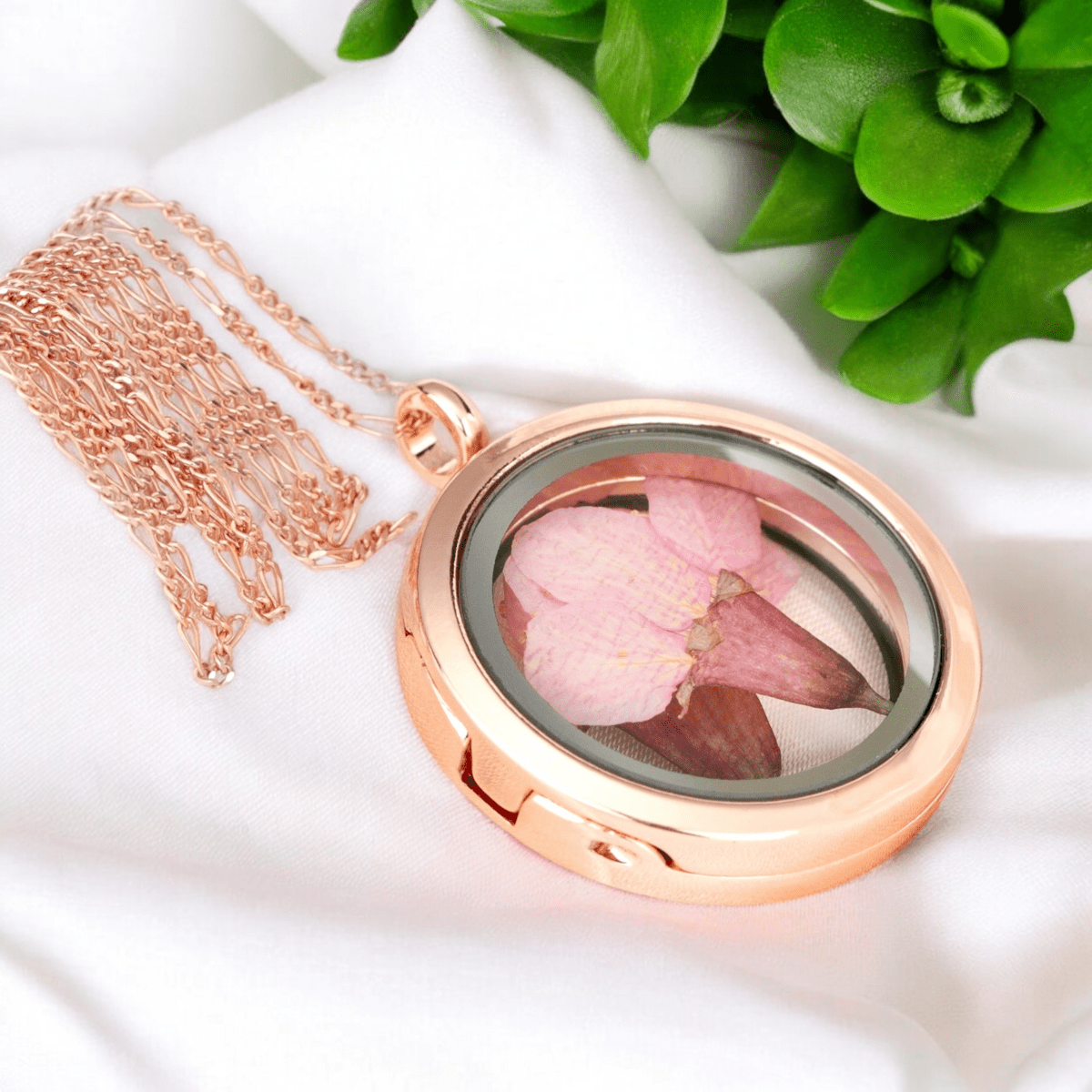 Japanische Kirschblüte Medaillon - 925 Sterling Rosegold Vergoldete Kette Sakura Anhänger - K925-11