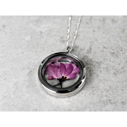 Japanische Kirschblüte Medaillon - 925 Sterling Silber Kette Sakura Kirschblütenanhänger - K925-79